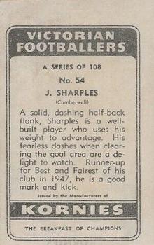 1949 Kornies Victorian Footballers #54 Jack Sharples Back